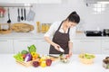 Healthy cooking in the home, concept kitchen, beautiful women preparing summer salads