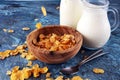 Healthy Corn Flakes with Milk for Breakfast in a vintage bowl Royalty Free Stock Photo