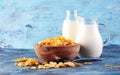 Healthy Corn Flakes with Milk for Breakfast in a vintage bowl Royalty Free Stock Photo