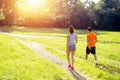 Healthy couple jogging in nature Royalty Free Stock Photo