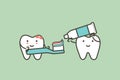 Healthy couples tooth are brushing teeth, girl is holding toothbrush and boy squeezing toothpaste