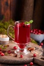 Healthy cranberry juice drink and fresh cranberries. Cranberry tea.
