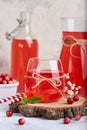 Healthy cranberry juice drink and fresh cranberries. Traditional Russian beverage mors