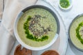 Healthy creamy soup with fresh ramson or wild garlic leaves Royalty Free Stock Photo