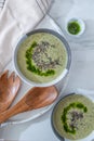 Healthy creamy soup with fresh ramson or wild garlic leaves Royalty Free Stock Photo