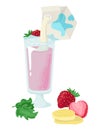 Healthy dairy yogurt milkshake, concept strawberry with mint leaf milk smoothies cartoon vector illustration, isolated Royalty Free Stock Photo