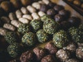 Healthy Dates oatmeal energy balls with green tea, Cocoa, Nuts.