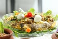 A healthy and Delicious Chicken biriyani with egg and salad of cucumber, and some fresh leaves. This biryani, which incorpor Royalty Free Stock Photo