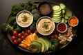 Healthy and delicious dip food, fresh choice of vegetables and hummus