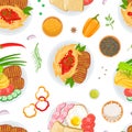 Healthy Delicious Food Seamless Pattern, Grilled Meat and Vegetables Design Element Can Be Used for Fabric, Wallpaper Royalty Free Stock Photo