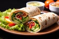 Healthy and Delicious Fresh Tortilla Wraps with Colorful Vegetables Arranged Beautifully on a Plate. created with Generative AI