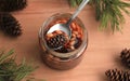 Healthy delicious jam made from pine cones with pine nuts