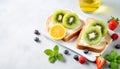 healthy and delightful breakfast featuring honey drizzled on toast and a steaming cup of tea.