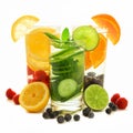 Healthy detox water with fresh fruit over white