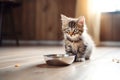 Healthy diet choices: cute cat\'s mealtime Royalty Free Stock Photo