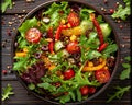 Healthy diet. Dinner calebration. Top - down view of table full of tasty vegetarian food