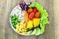 healthy and diet food , fresh vegetable salad lettuce, tomato, pumpkin, carrot, corn, millet, cucumber, purple cabbage Royalty Free Stock Photo