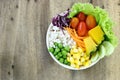 Healthy and diet food , fresh vegetable salad on wood table background have copy space Royalty Free Stock Photo