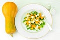 Healthy and Diet Food: Salad, Pumpkin, Pear, Cheese and Seeds