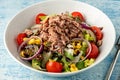 Healthy diet food tuna salad on white porcelain plate Royalty Free Stock Photo