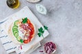 Healthy diet Gyros, greek pita bread wrapped sandwich with meat slices, tzatziki and fresh vegetables. Royalty Free Stock Photo