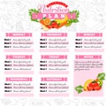 Healthy diet planning. Healthy food and weekly meal plan schedule. Dietic timetable. Vector illustration.