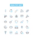 Healthy diet vector line icons set. Diet, Healthy, Nutrition, Fruits, Vegetables, Wholefoods, Lean illustration outline