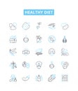 Healthy diet vector line icons set. Diet, Healthy, Nutrition, Fruits, Vegetables, Wholefoods, Lean illustration outline