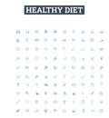 Healthy diet vector line icons set. Diet, Healthy, Nutrition, Fruits, Vegetables, Wholefoods, Lean illustration outline