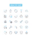 Healthy diet vector line icons set. Diet, Healthy, Nutrition, Fruits, Vegetables, Wholefoods, Lean illustration outline