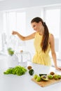 Healthy Diet. Woman Making Detox Smoothie Juice. Vegetarian Eating, Food Royalty Free Stock Photo