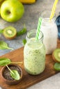 Blended Green detox vegetable smoothies with organic ingredients.