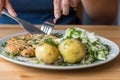 A healthy dinner made at home - Chicken meatballs with fresh potatoes