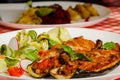 Zucchini stuffed vegetables and salad - letuce with cherry tomatoes, radish and cucumber Royalty Free Stock Photo