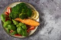 healthy dishes of broccoli and salmon. healthy diet