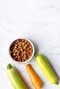 Healthy dogfood set with vegetables on white table top view mock-up Royalty Free Stock Photo