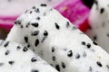 Healthy dragon fruit or pitaya pieces background, close up of beautiful fresh sliced dragon fruit with texture in the market in Royalty Free Stock Photo