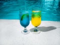 Healthy drink on a Caribbean beach. Pineapple and coconut handheld on the beach