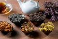 Herbal tea and dried flowers background Royalty Free Stock Photo