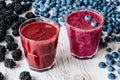 Healthy drinks. smoothies with blackberry and blueberry with ingredients.