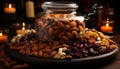 Healthy eating, almond, food, close up, nut, snack, organic, freshness, bowl generated by AI