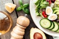 Healthy eating concept flat lay. Mediterranean diet, food on wooden background Royalty Free Stock Photo