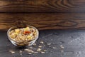 Healthy eating concept muesli honey dried apricots