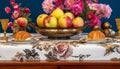 Healthy eating dessert Fresh apple slices in an ornate bowl generated by AI