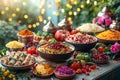 Healthy eating, dieting, vegetarian food concept. Assortment of different vegetables and fruits in bowls on table