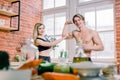 Healthy eating, fitness lifestyle, proper nutrition. Close-up photo of pretty sport woman and man drinking healthy