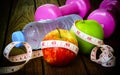 Healthy eating, fitness and weight loss concept, tape measure, a Royalty Free Stock Photo