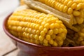 Healthy eating, healthy food, cooked organic sweetcorn - homemade cooked corn