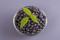 Healthy eating, food, dieting and vegetarian concept - fresh, ripe blueberries in bowl, wild berry, closeup. Fresh blueberry on gr