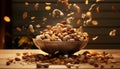 Healthy eating Fresh almond snack, organic cashew, gourmet walnut meal generated by AI